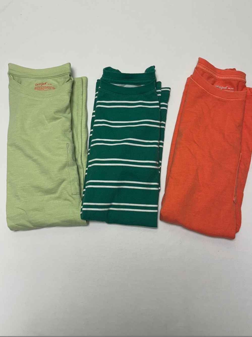 Cat & Jack Kids Short Sleeve Tees in Light Green, Teal Stripe, and Orange